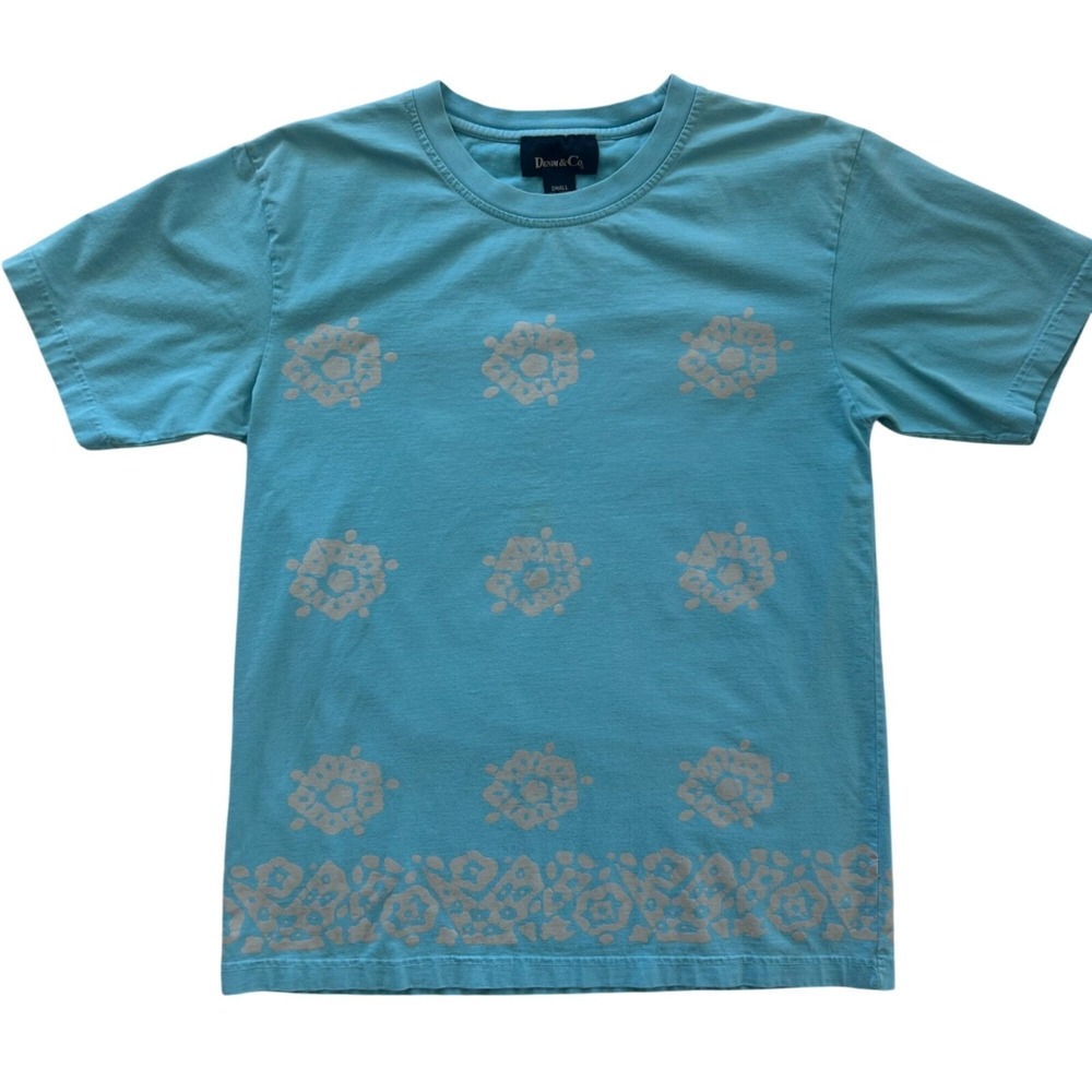 Vintage‎ 90s Denim & Co Women's Blue Short Sleeve Tee Retro Print T-Shirt Small